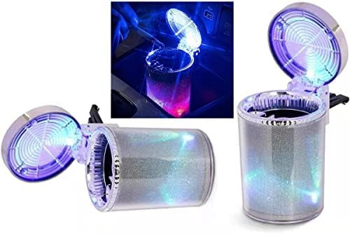 Car Ashtray 2PCS , Portable Car Ashtray with Lid Smell Proof, Odorless Ash Tray Sets for Weed, Smokeless Ashtray for Cigarettes, Easy Clean Up Detachable Car Tray with Lid Led Light for Most Car Cup Holder(Colorful)