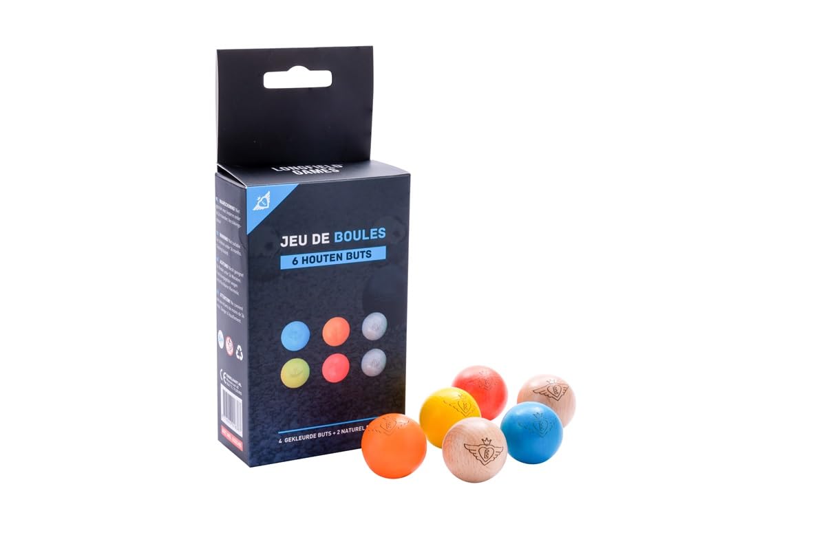 010145-2 Natural and 4 Beautiful Colourful Wooden Target Balls for Boule Games - 30 mm - 10 g
