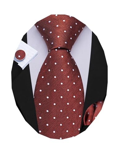Image of Barry.Wang Ties for Men Silk Tie Sets Polka Dot Woven Necktie Pocket Square Cufflinks Business Wedding