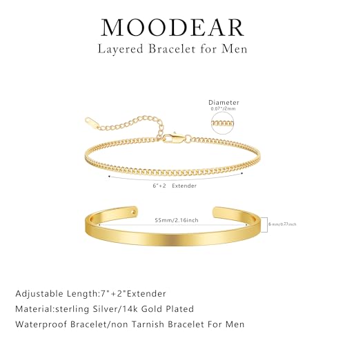 Image of Moodear Bracelet Set for Men, Sterling Silver Gold Plated Chain Bracelet Set