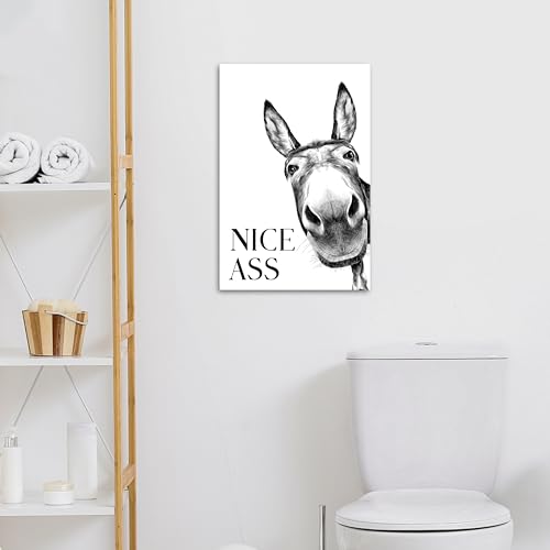 MuchoWow© Bilder 40x60 cm Deko Modern Wandbild Kunstdruck auf Leinwand Bild Badezimmer WC Toilette über Bett Room Decor Geschenke Zitat - Esel - Tiere - Schöner Arsch - Sprichwörter