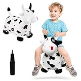 EVERICH TOY Bouncy Horse Cow Toys, Inflatable Bouncing Animal Hopping Toys, Outdoor Indoor Ride on Bouncer, Boys Girls Birthday Gift for 18 Month 2 3 4 5 6 Year Old Kid- Plush Cow Toy