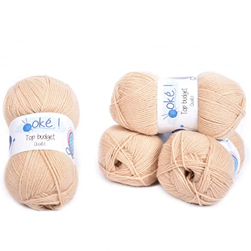 Fil à tricoter Oké - TOP BUDGET Lot de 4 pelotes 100% acrylique 4x 100g - Fil adulte et layette, 3-3.5 Cover