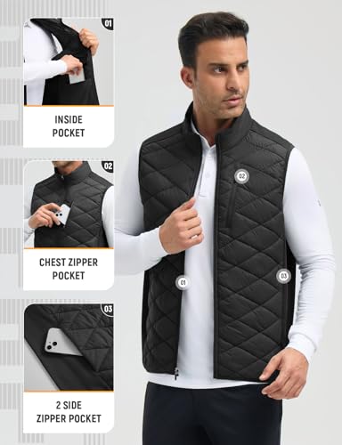 baleaf Herren Wanderweste Gefütterte Golfwesten Steppweste Outdoor Sportwesten Outdoorwesten für Laufen Golf Wandern Schwarz L