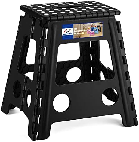 Acko 16 Inches Super Strong Folding Step Stool for Adults, Kitchen Stepping Stools, Garden Step Stool，Hold up to 300lb Heavy Duty Step Stools for Adults Black