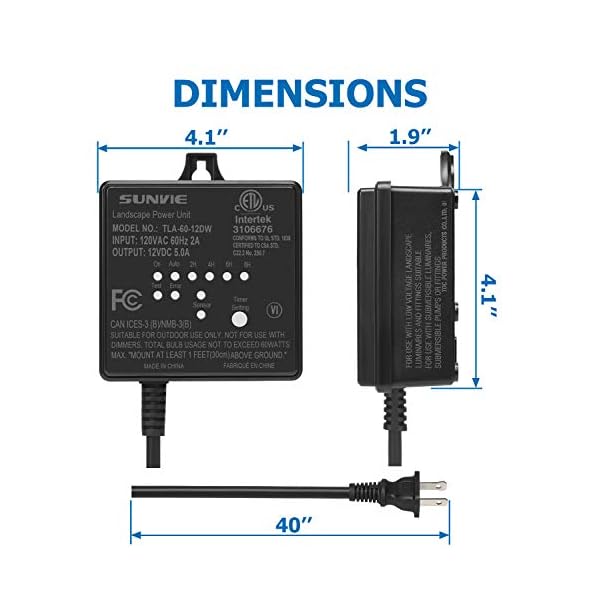 SUNVIE Low Voltage Transformer 60W Landscape Lighting Transformer with