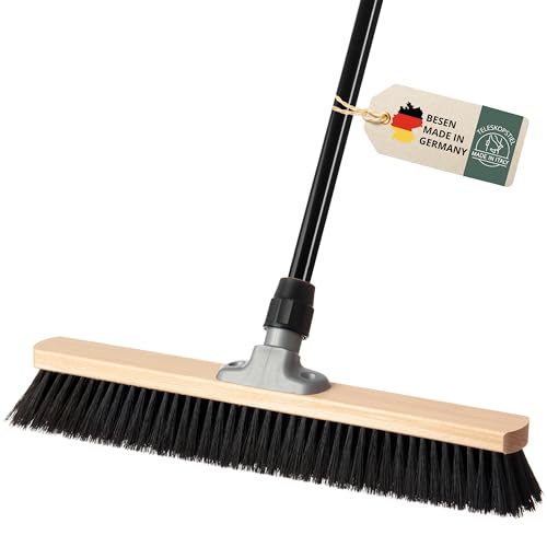 Saalbesen mit Stiel, Besen 50 cm breit und groß mit Teleskopstiel, ideal für Werkstatt, Werkstattbesen, Hallenbesen
