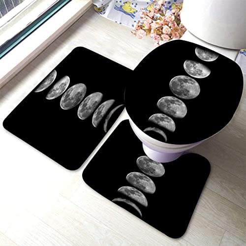 Lsjuee Badezimmerteppich-Set, 3-teilig, Emotionsphasen des Mondmusters, waschbare Badeteppiche, rutschfest, mit Rückenpolster, Konturteppich und Toilettendeckelbezug