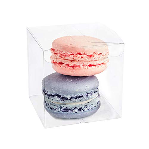 50 Pcs 2x2x2 Inch Clear Macaron Box Plastic Party Favor Boxes for Gift Candy Chocolate