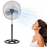 Ventilador de Pie 90W, Ventilador de suelo, Silencioso, Oscilante 3 Velocidades Altura Ajustable 110 a 130 cm, Base redonda, Aspas de 45 cm, Apto para Hogar, Oficina y Almacén, 1 Unidad color negro