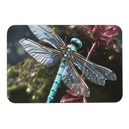 Tapis de sol bleu libellule pour sol de salle de bain et douche
