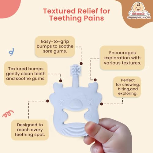 Image of Infantso Soft Silicone Teether for Baby Teething, Bear Teether Toy for 0-12 Months, BPA Free Silicone Soothing Baby Teether | BPA Free, Food Grade Soft & Safe Gum Relief Toy
