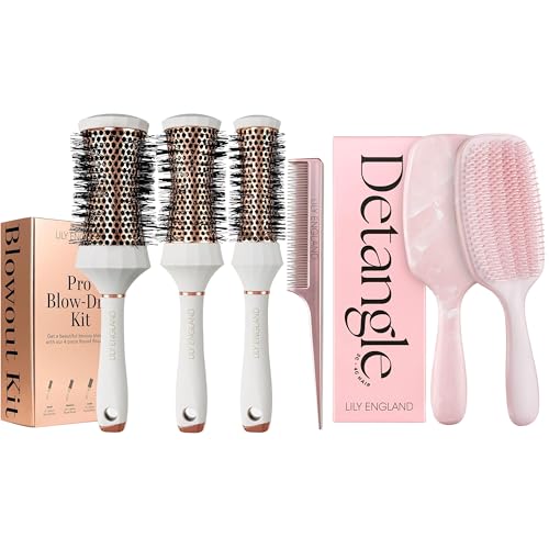 Kit de Cepillos Pink para Desenredar y Peinar con Cepillos Redondos de Lujo – Pack Moderno para el Cuidado del Cabello, Desenredado sin Esfuerzo y Peinados con Resultado de Salón en Casa