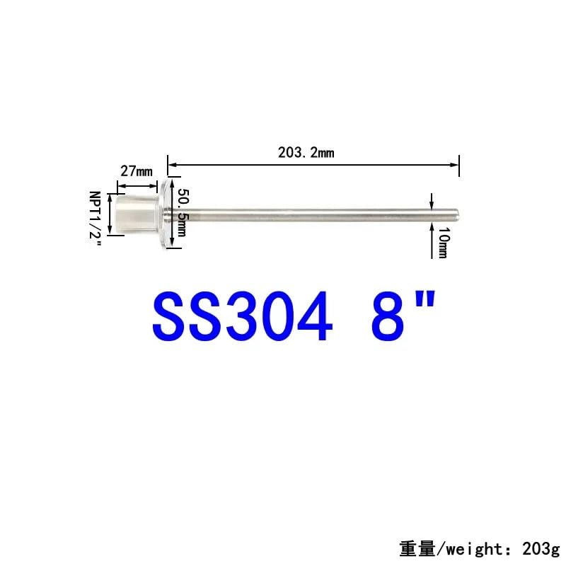 1 puits thermométrique à trois pinces 304SS 1,5" TC x 1/2" NPT for capteur de température(8inch L203.2mm)