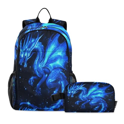 Kids Backpack Blue Dargon Boys Girls School Backpack with Lunch Bag Bookbag Set