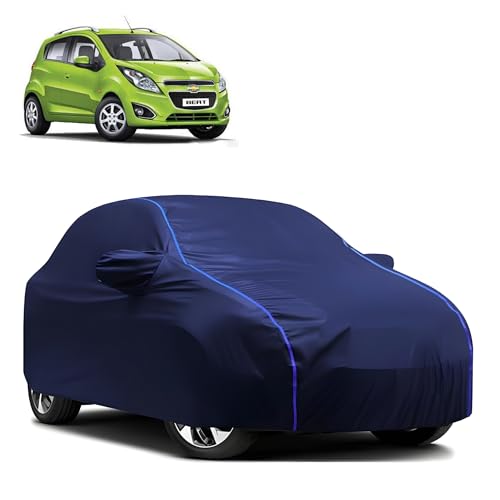 Image of Kerwa Car Body Cover Waterproof Compatible with Chevrolet Beat | Scratch Proof, Anti-Dust, UV Protection | Windproof Buckle Strap | Fitted Bottom Elastic | Side Mirror Pockets-Blue