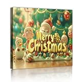 メリークリスマスキャンバスウォールアート雪だるまサンタ冬のホリデールームの装飾クリスマスサインアートワークプリントプレイルームのための居心地の良い家族の装飾50x50cmインナーフレーム