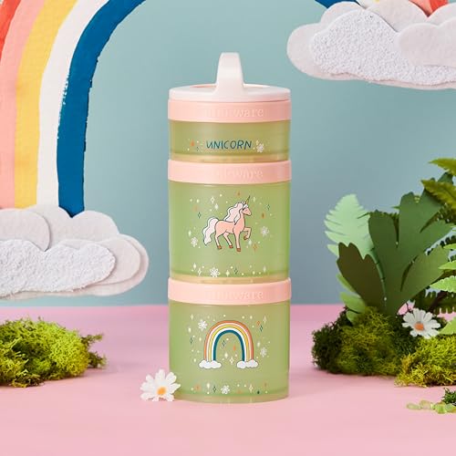 Image of Whiskware Stackable Snack Containers for Kids and Toddlers, 3 Stackable Snack Cups for School or Travel, Unicorn(Pack of 1)