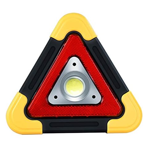 Portable LED Spotlight 50W 500 Lumen Rechargeable Work Light with Solar Panel, 5 Light Modes, 4000mAh Powerbank, Exterior Waterproof IP65 Triangle Warning Light for Emergency Lighting, Car Repair Cover