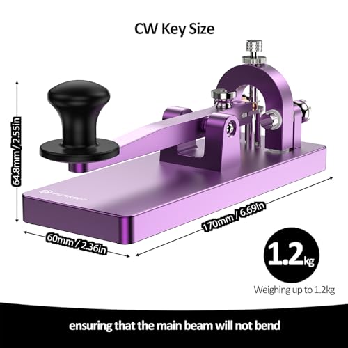 Image of Putikeeg CW Telegraph Key - Heavy Duty Aluminum Alloy Classical Morse Code Key, Shortwave Radio Ham Send Telegram Practice Oscillator Straight Key (Purple)