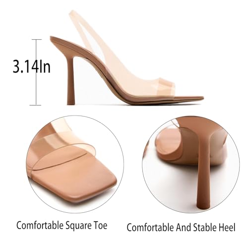 Women'S Clear Square Open Toe Stiletto Slingback Sandals Sexy Transparent Strappy Ankle Straps Comfortable Heel Sandals Wedding Party Dress Pumps Shoes3