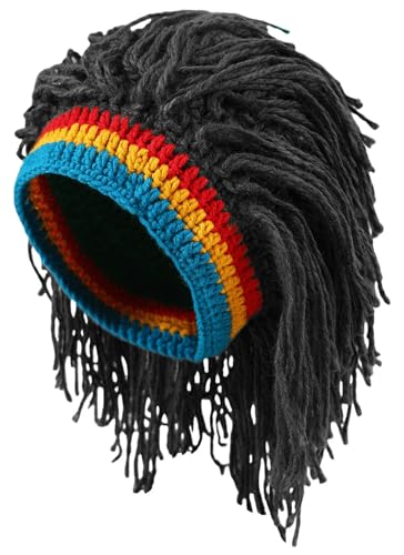 LXOrdora Mens Knit Dreadlock Hat Beanie Hip Hop Cap Funny Headgear Black