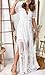 MERMAID'S CLOSET Womens V Neck Embroidered Lace Maxi Dress Boho White Slit Wedding Guest Bridesmaid Party Dresses