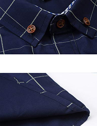 Bestgift masculino manga longa tamanho grande botão xadrez camisa M verde ervilha