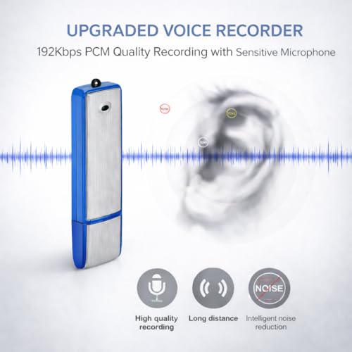 Image of 16GB Digital Eztecpro 580 Hours Voice Activated Sound Audio Recorder Dictaphone with Playback, MP3 Player, Password, Variable Speed for Lectures (Blue-8GB)