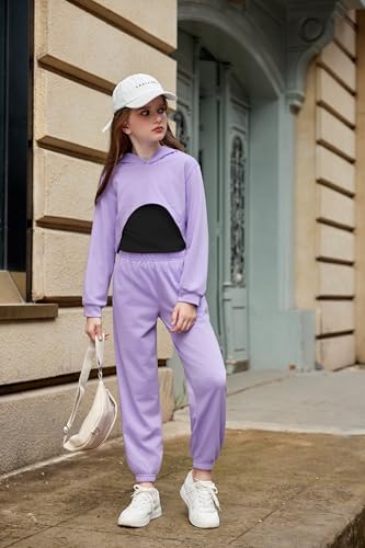 Arshiner 3 Piece Girls Jogger Set Sweatsuits Crop Sweatshirt Hoodie Adjustable Cami Top and Sweatpants4