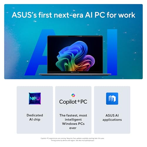 Image of ASUS ExpertBook P5 Copilot+ PC AI Laptop, Intel Core 7 Processor 258V, 32GB RAM, 1TB SSD, WiFi 6E, Windows 11 Home, Misty Grey, P5405CSA-DH76