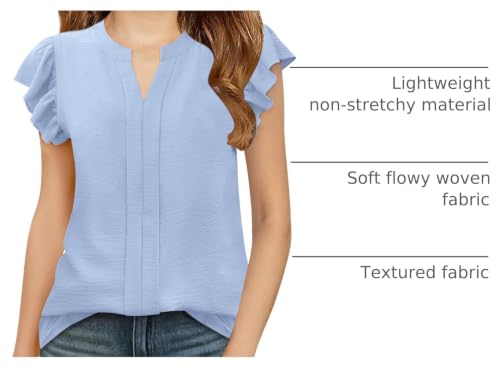 Image of Floral Find Girls Casual Ruffle Short Sleeve V Neck Textured Shirts Summer Dressy Tunic Top Blouses
