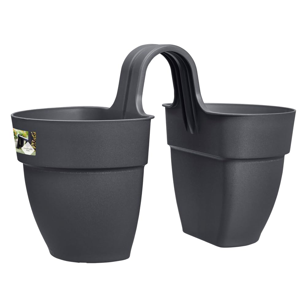 Elho Vibia Campana Flower Twin 21 – Fioriera Da Esterno Per Balcone, 20.5 X H 26.5 Cm, Realizzata In Plastica 100% Riciclata, Resistente Al Gelo E UV, Nero/Anthracite - 4