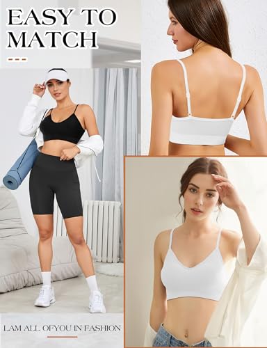 2-6PCS Women's V-Neck Padded Seamless Straps Bralette, Everyday Basic Sleeping Bra, Sports Bras for Women, Sports Bra3