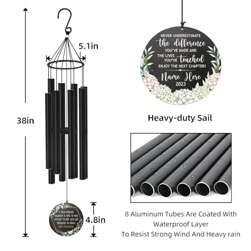 Image of Personalized Retirement Wind Chimes for Outside, 36 inch Happy Retirement Gift for Women, Men, Coworker, Colleague, Boss, Teacher, Nurse, Friend, Going Away Garden Patio Decor