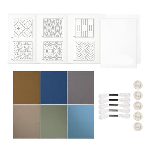 Kit de Sashiko KIXZSAZ Conjunto C con plantilla de dibujo geométrico para posavasos DIY