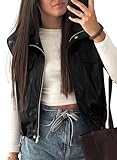 EVALESS Black Faux Leather Jacket Women Sleeveless Motorcycle Coat Zip Up Stand Neck Vest Jackets Fall Fashion Outfits Winter Clothes Large