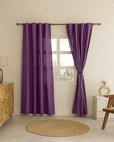Image of THE LINEN COMPANY Extra Long Solid Curtains 10 Feet, Cotton Duck Canvas Drapes, 10ft Set of 2, Plum