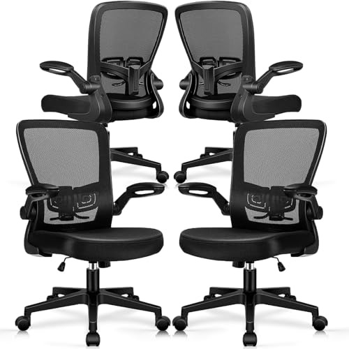 Image of KLASIKA Desk Chairs with Wheels, Ergonomic Mesh Office Chair Adjustable Height and Swivel Lumbar Support Home Office Chair with Flip Up Armrests, Set of 4