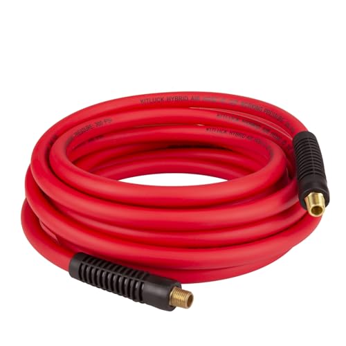 KITLUCK Hybrid Air Hose 3/8 in. x 25 ft, 300 PSI Heavy Duty Air Compressor Hose with Brass 1/4'MNPT Fittings, Bend Restrictors, Lightweight, Kink Resistant, All-Weather Flexibility