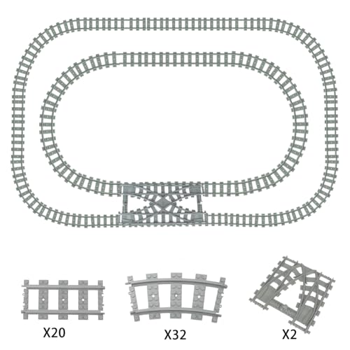 SenaiMy 54 Stück Eisenbahn Schienen City Schienen, Bausteine Zug Schienen Set für City Zug Zubehör, City Erweiterungsset Gleise Kompatibel mit dem Marktführer Kinder