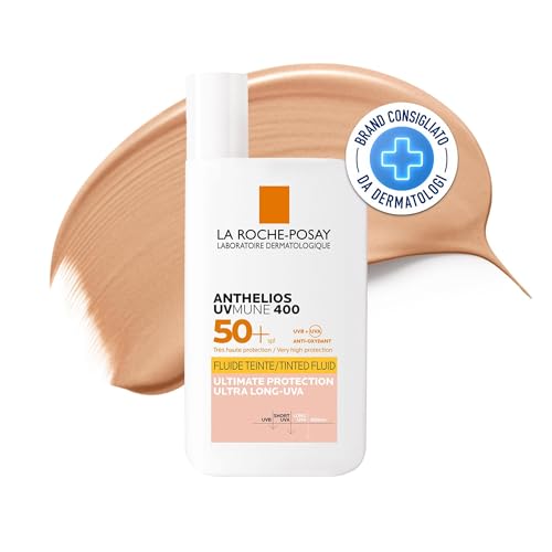 La Roche-Posay, Anthelios UVmune 400, Fluido colorato viso invisibile ad altissima protezione, SPF50+, con profumo, texture fluida, adatto a pelli sensibili, 50 ml
