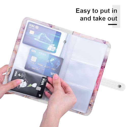 Rouidr Business Card Organizer, RFID Business Credit Card Holder with 96 Card Slots, Portable Leather Card Wallet for Women, Red Ink Marble