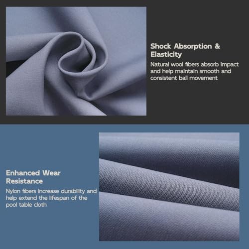 KONLLEN 2,9 m Billardtisch-Filz mit 6 Stoffstreifen, vorgeschnittene Billardtischdecke aus Filz, Billardtuch für amerikanische Billardtische mit neun Bällen