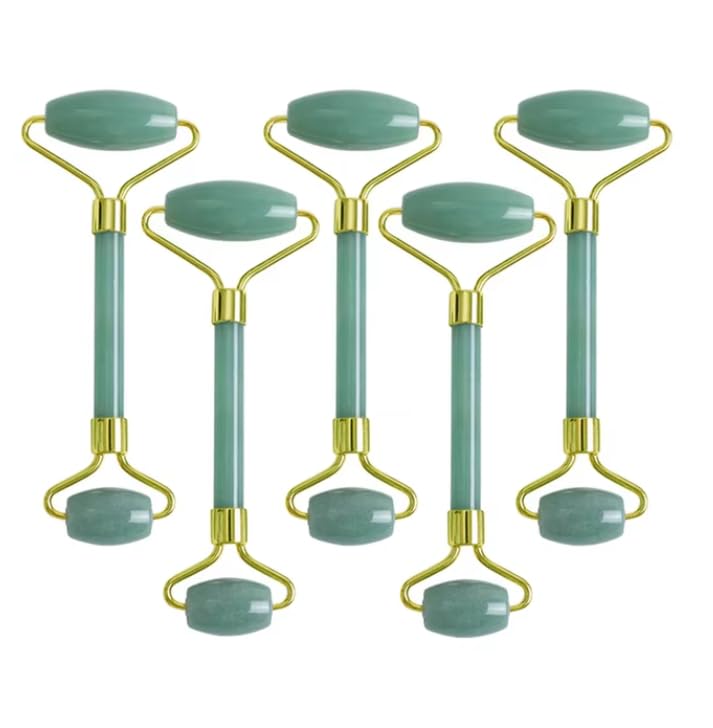 5 rodillos de jade de cuarzo masajeador, herramienta de masaje de jade
