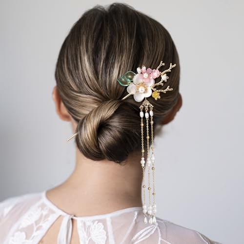HINZIC 5PCS Pinzas para el Cabello con Cristales, Perlas y Diseño Floral Retro Estilo Hanfu Chino para Mujeres y Niñas miniatura 6