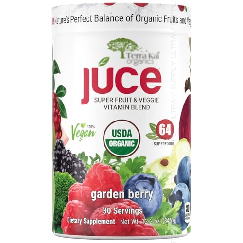 Terra_Kai Juce Organic Superfood Powder (12.2 oz.) – 64 Superfoods with Fruits, Veggies, Probiotics, Prebiotics, Digestive Enzymes, Vitamin C & Zinc – Immune Support, Vegan, Non-GMO