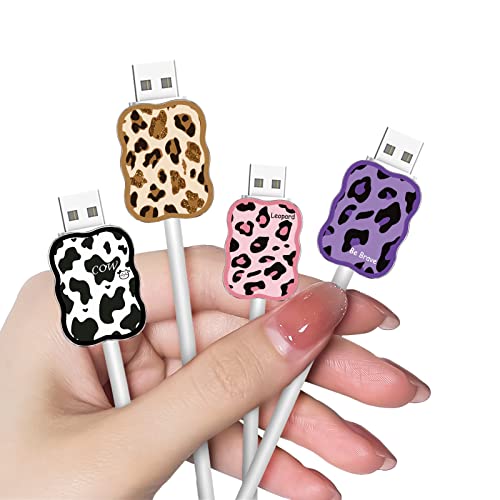 Image of Cute Phone Charger Cable Protector for Samsung Android USB Charger Wave Shape,Cow Leopard Pattern 4 PCS USB Cable Protectors,Phone Cord Protector for Women Girls,USB Charger Saver