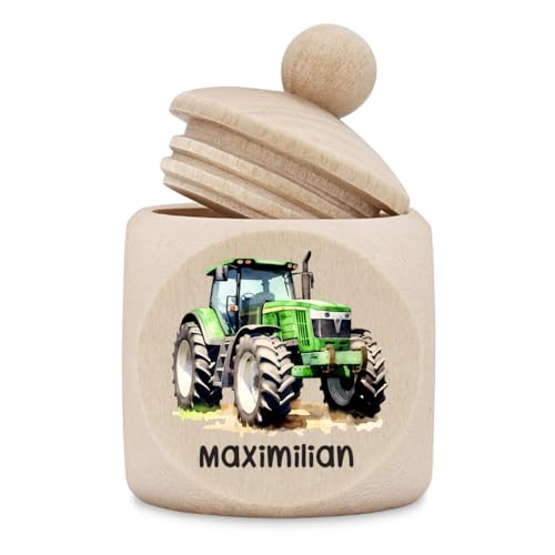 polar-effekt Zahndose aus Holz mit Trecker UV-Druck personalisiert - Geschenk zum Geburtstag & Taufe - Zahnbox für Milchzähne - Handgefertigt aus Ahornholz