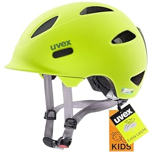 uvex OYO - Leichter Fahrradhelm für Kinder - intergierter Seitenschutz - erweiterbar mit LED-Licht - neon Yellow-Moss Green matt - 50-54 cm